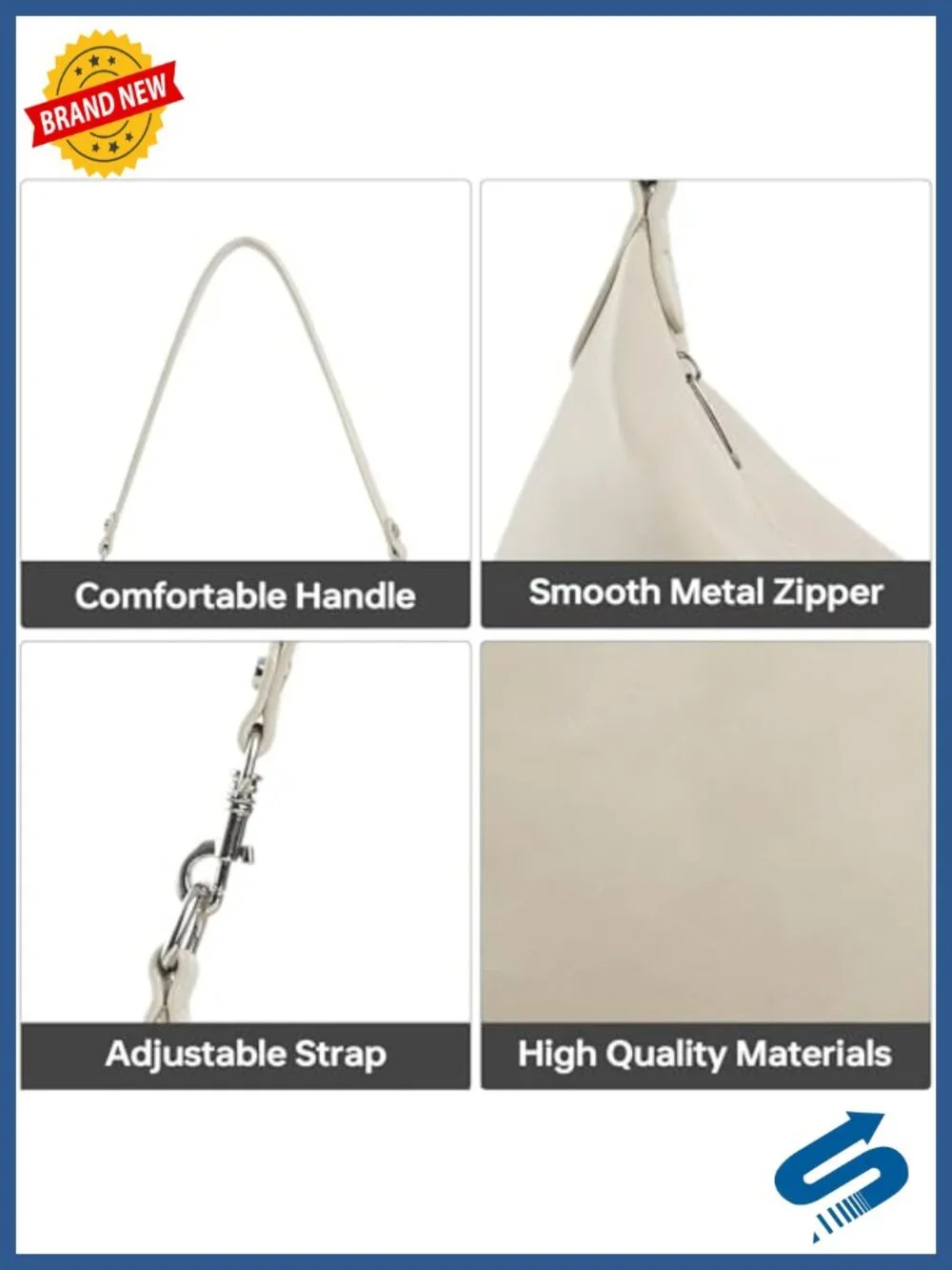 Women's Slouchy Hobo Bag Vegan Leather Shoulder Handbag Zipper Closure